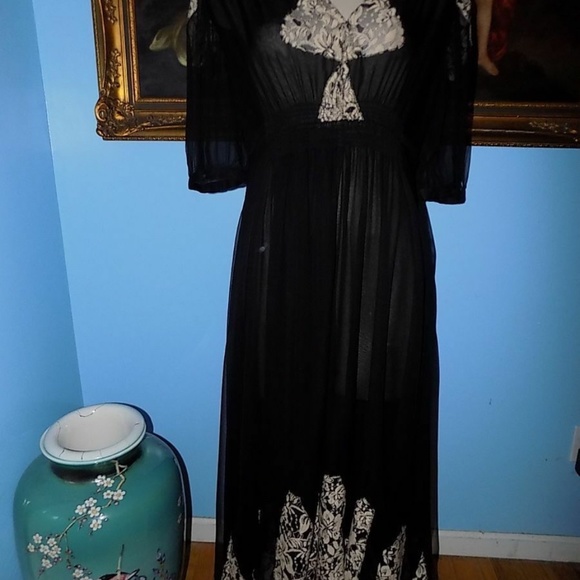 Free People Carisa Rene Antique Lace Wrap Silk Gown - Picture 2 of 6